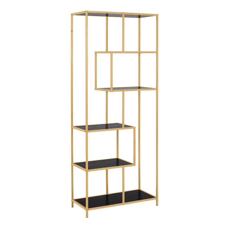 Seaford Tall Gold Metal Bookcase with 5 Black Shelves – image 1