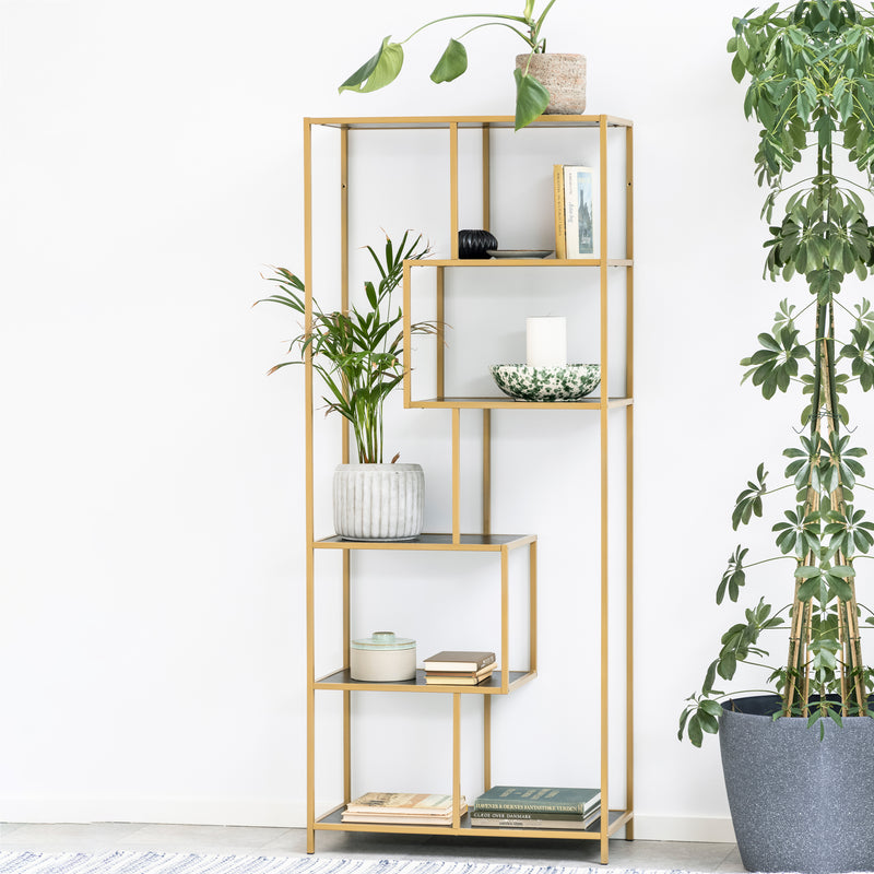 Seaford Tall Gold Metal Bookcase with 5 Black Shelves – image 4