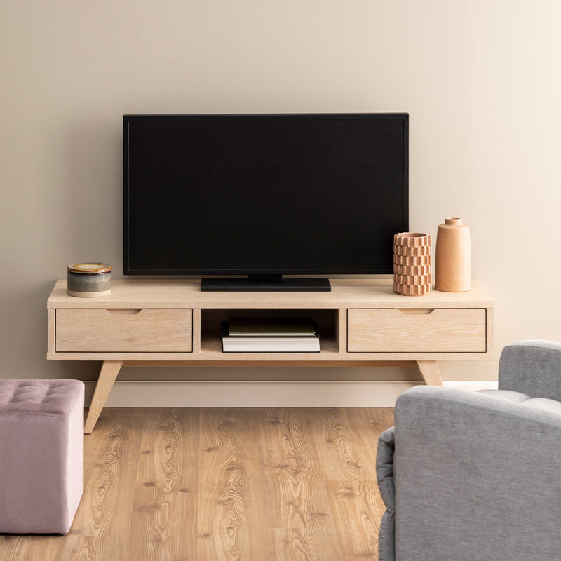 A-Line TV Unit with 2 Drawers – White Oak – image 5