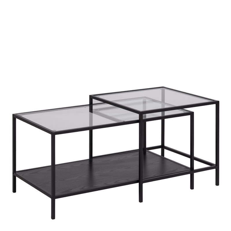 Seaford Black Metal Coffee Table Set with Glass Top – image 1