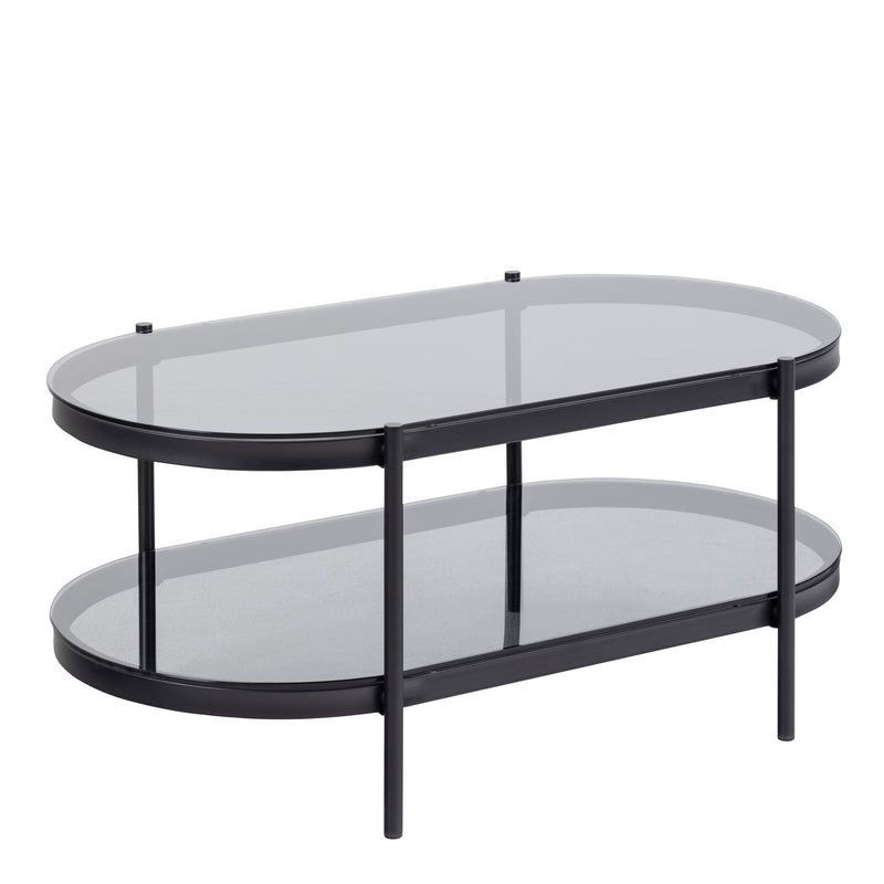 Bayonne Oval Coffee Table with Smoked Glass Top – image 1