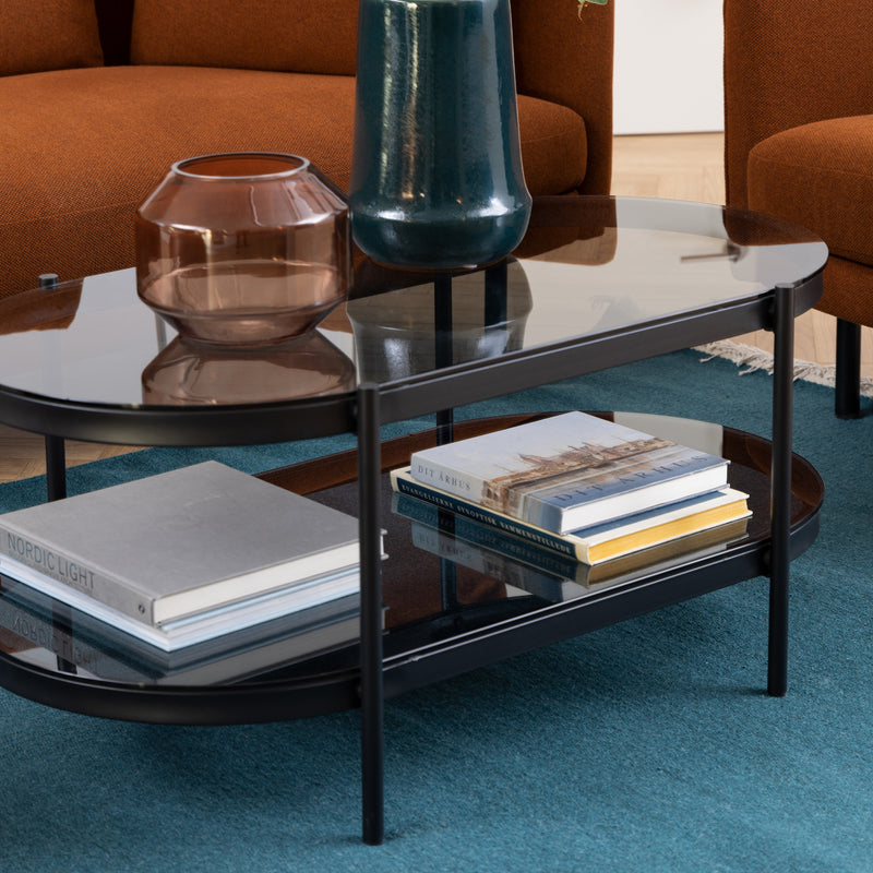 Bayonne Oval Coffee Table with Smoked Glass Top – image 4