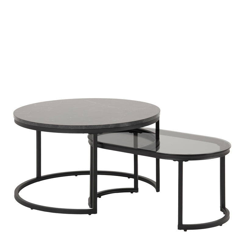 Spiro Round/Oval Coffee Table Set with Black Marble/Smoked Melamine Glass Top – image 1