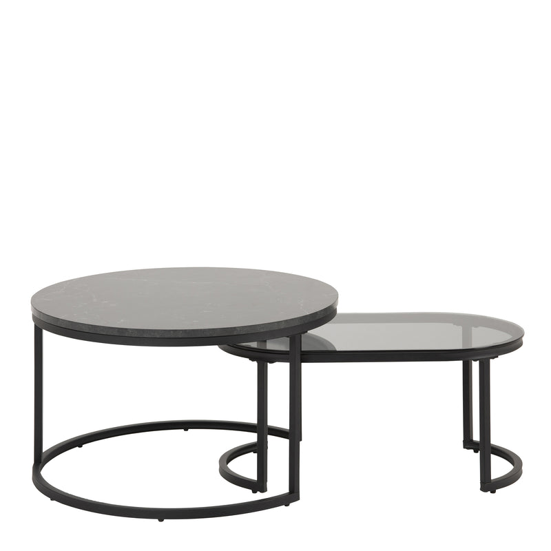 Spiro Round/Oval Coffee Table Set with Black Marble/Smoked Melamine Glass Top – image 2