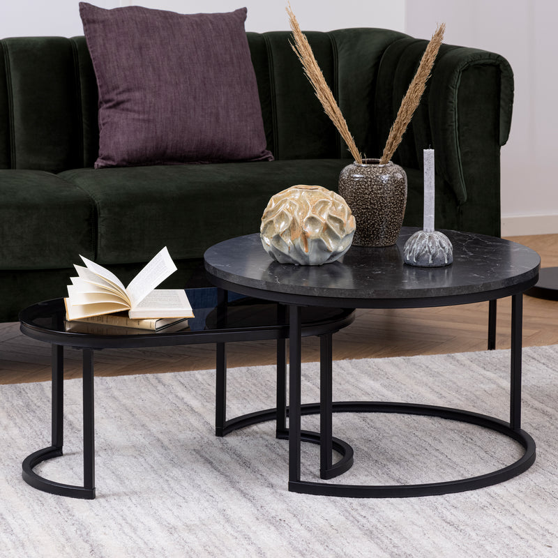 Spiro Round/Oval Coffee Table Set with Black Marble/Smoked Melamine Glass Top – image 3