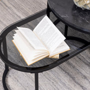 Spiro Round/Oval Coffee Table Set with Black Marble/Smoked Melamine Glass Top – image 4