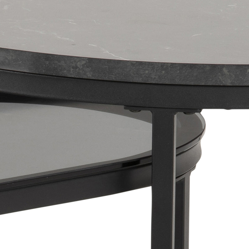 Spiro Round/Oval Coffee Table Set with Black Marble/Smoked Melamine Glass Top – image 6