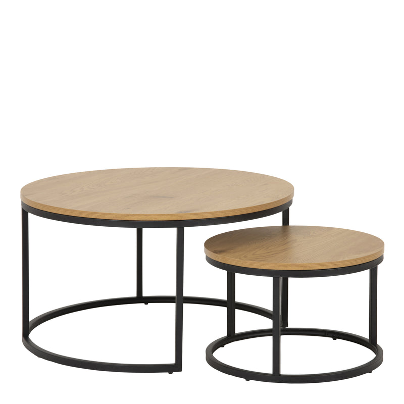 Spiro Round Coffee Table Set with Oak Top & Black Legs – image 1