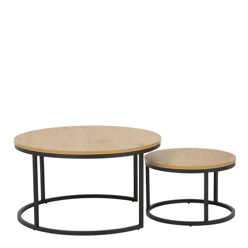 Spiro Round Coffee Table Set with Oak Top & Black Legs – image 2
