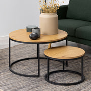 Spiro Round Coffee Table Set with Oak Top & Black Legs – image 3