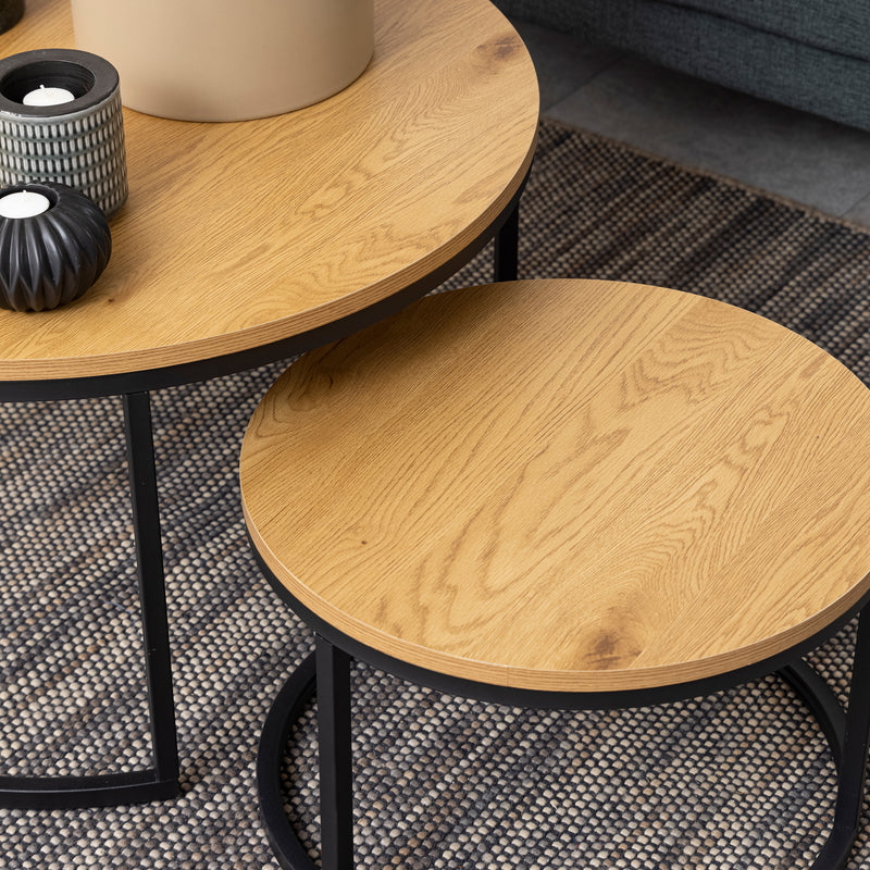 Spiro Round Coffee Table Set with Oak Top & Black Legs – image 4