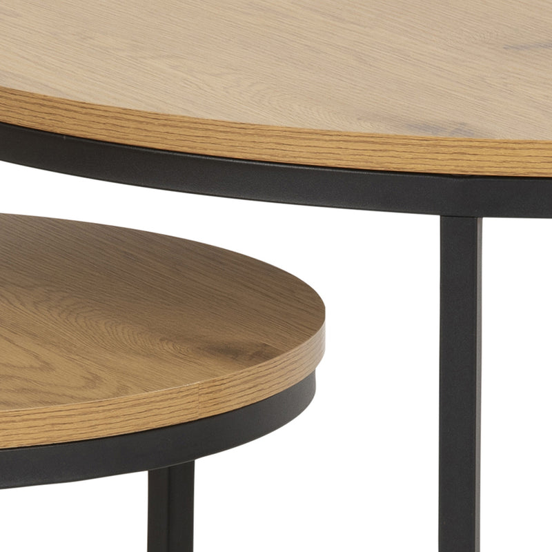 Spiro Round Coffee Table Set with Oak Top & Black Legs – image 6