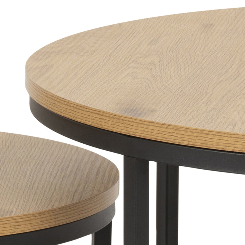 Spiro Round Coffee Table Set with Oak Top & Black Legs – image 7