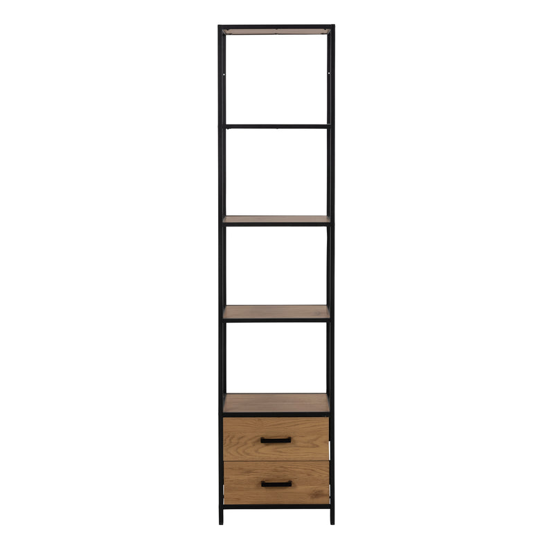 Seaford Bookcase with 2 Drawers and 3 Shelves in Black & Oak – image 2