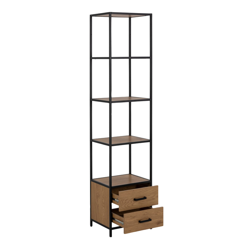 Seaford Bookcase with 2 Drawers and 3 Shelves in Black & Oak – image 3
