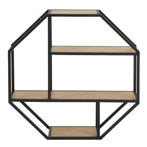 Seaford Octagonal Metal Wall Shelf – Black & Oak – image 2