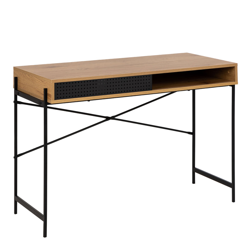 Angus Office Desk with Sliding Door – Oak – image 1