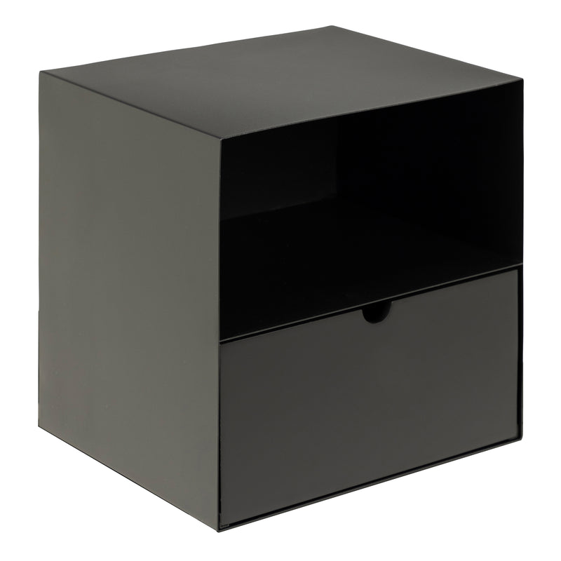 Joliet 1 Drawer Wallmounted Bedside Table and Bamboo – Matt Black – image 1