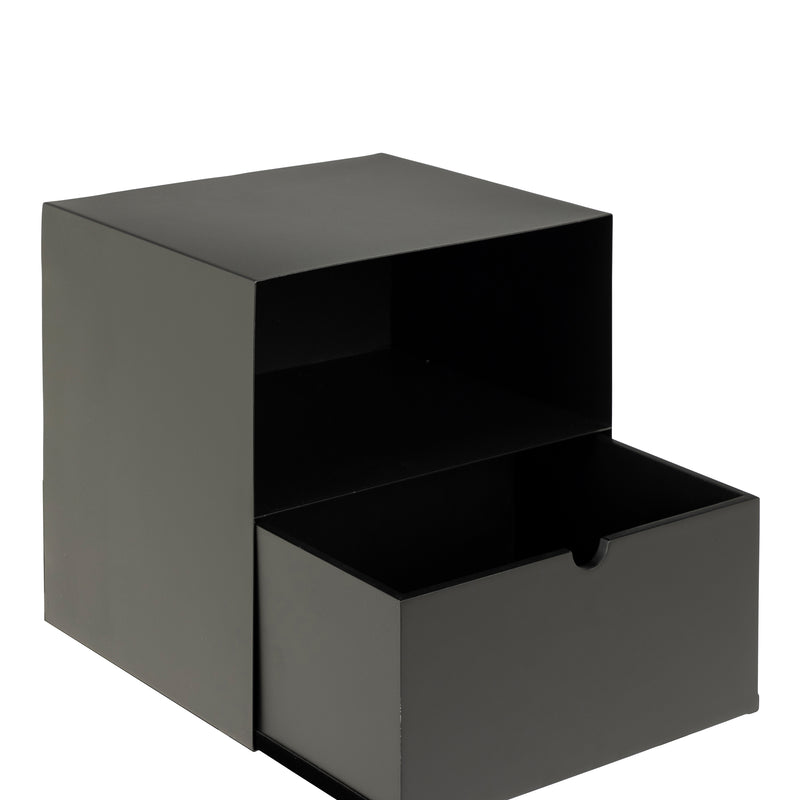 Joliet 1 Drawer Wallmounted Bedside Table and Bamboo – Matt Black – image 3