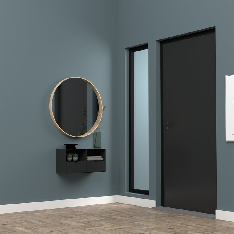 Joliet 1 Drawer Wallmounted Bedside Table and Bamboo – Matt Black – image 9