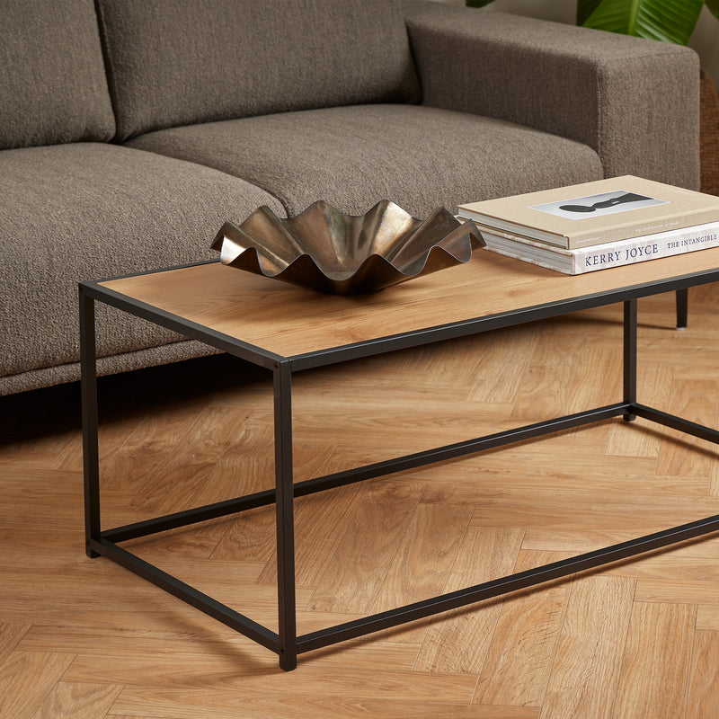 Seaford Black Metal Coffee Table with Oak Top – image 6