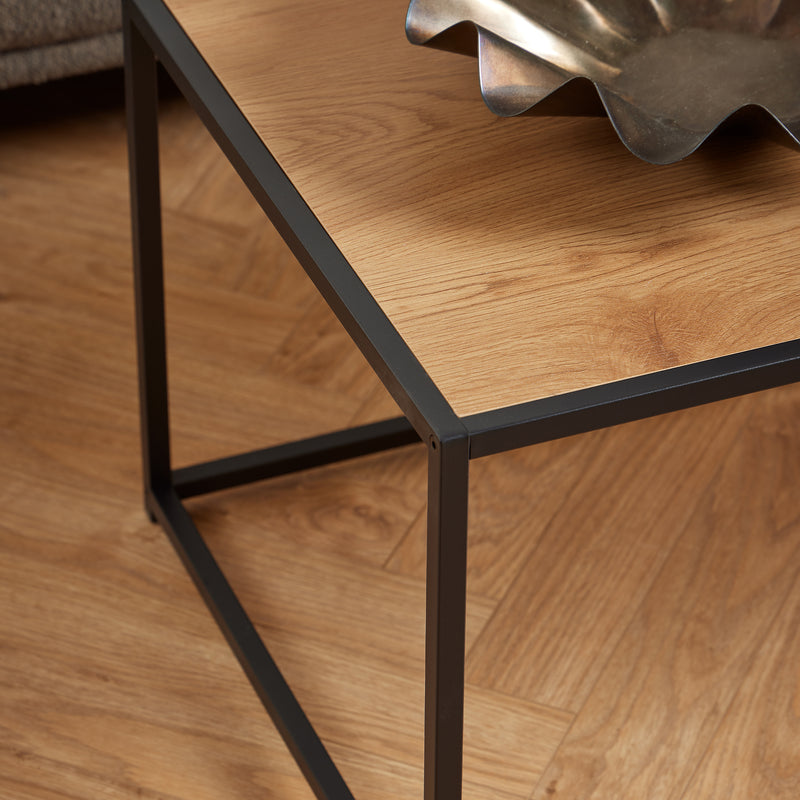 Seaford Black Metal Coffee Table with Oak Top – image 7