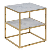 Alisma Bedside Table with White Marble Glass & Gold Base – image 1