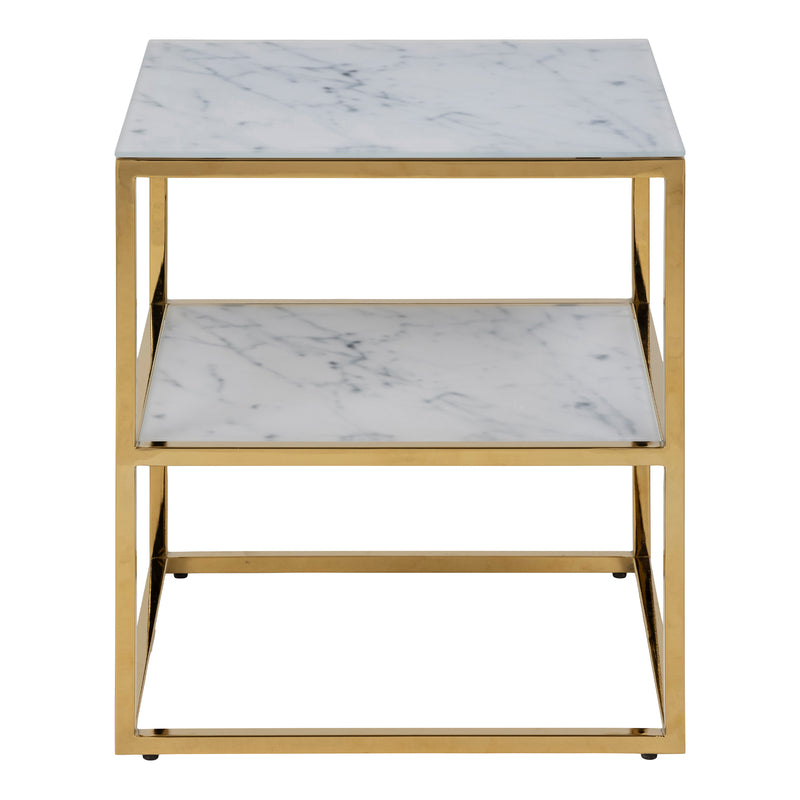 Alisma Bedside Table with White Marble Glass & Gold Base – image 2