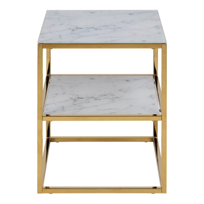 Alisma Bedside Table with White Marble Glass & Gold Base – image 3