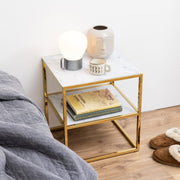 Alisma Bedside Table with White Marble Glass & Gold Base – image 4