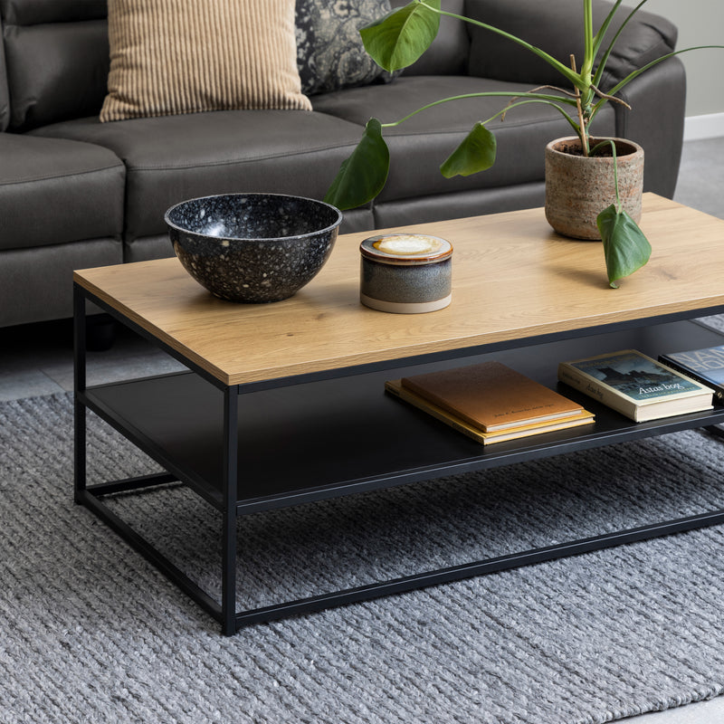 Gila Coffee Table with Open Shelf – Oak & Black – image 4