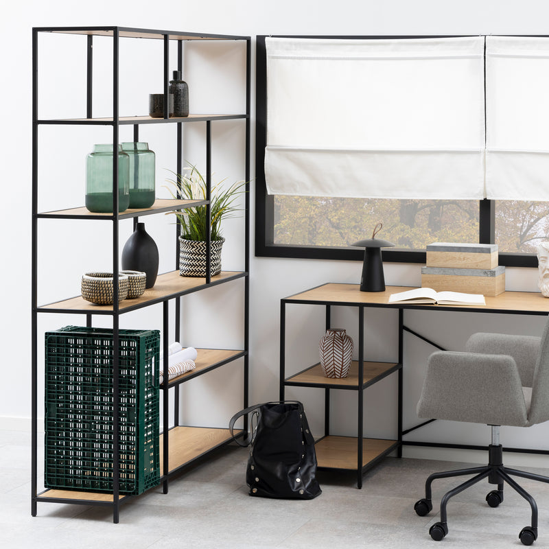 Seaford Bookcase with 5 Shelves in Black and Oak – image 4