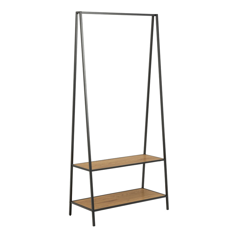 Seaford Black Metal Clothes Rack with 2 Oak Shelves – image 1