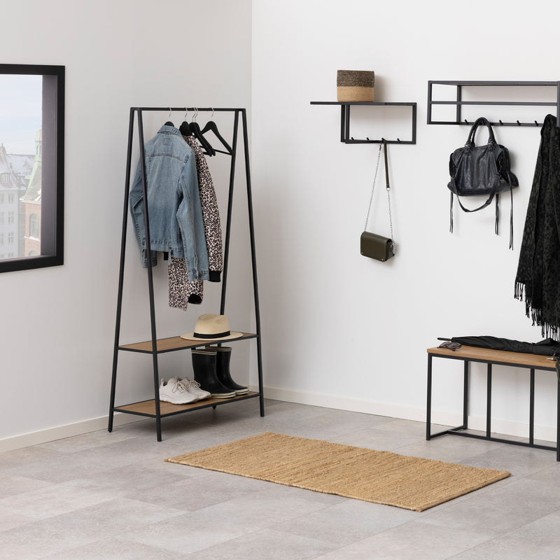 Seaford Black Metal Clothes Rack with 2 Oak Shelves – image 4