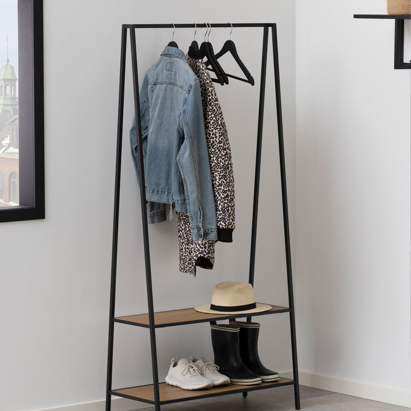 Seaford Black Metal Clothes Rack with 2 Oak Shelves – image 5
