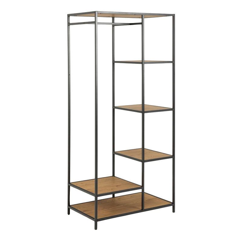 Seaford Black Metal Clothes Rack with 5 Oak Shelves – image 1