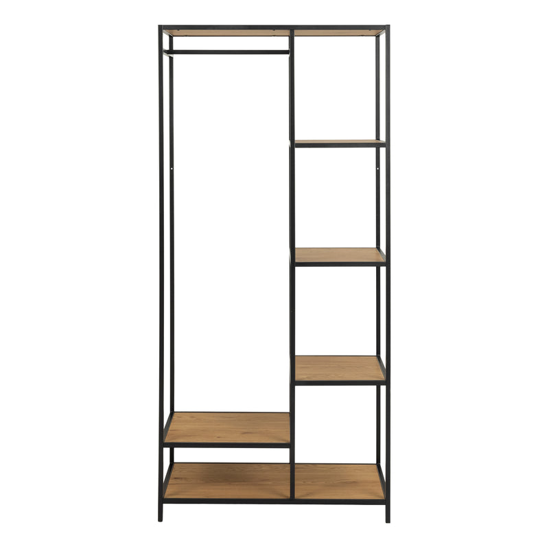 Seaford Black Metal Clothes Rack with 5 Oak Shelves – image 2