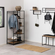 Seaford Black Metal Clothes Rack with 5 Oak Shelves – image 4