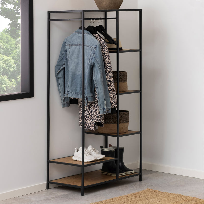 Seaford Black Metal Clothes Rack with 5 Oak Shelves – image 5