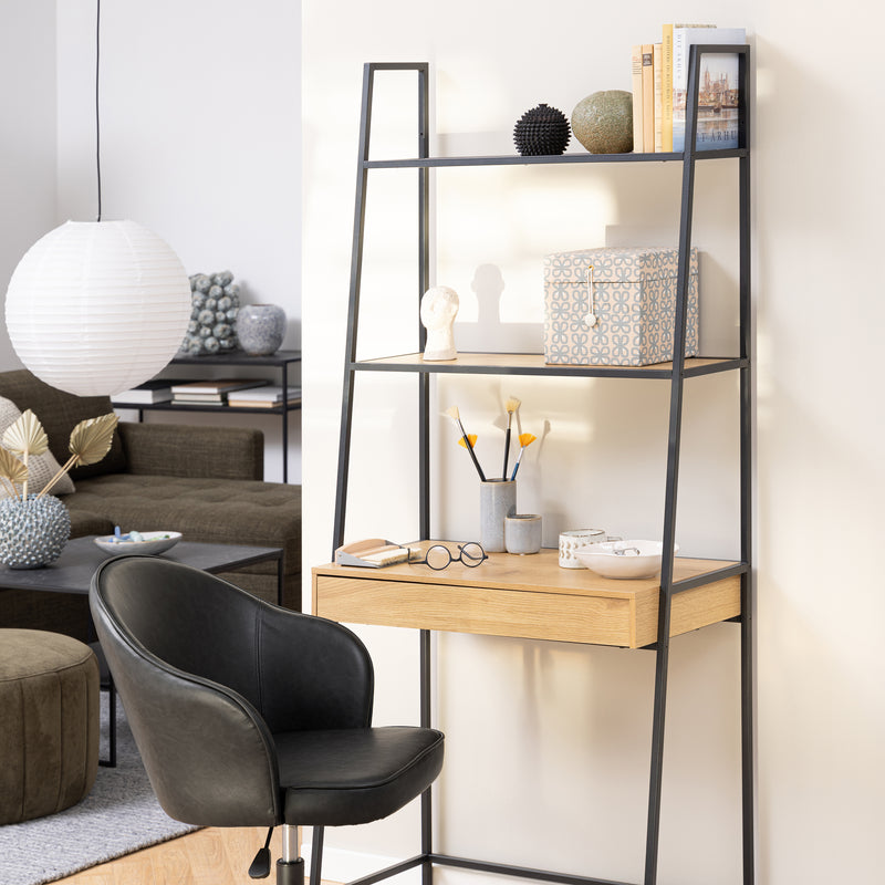 Seaford Bookcase with 1 Drawer in Black and Oak – image 6
