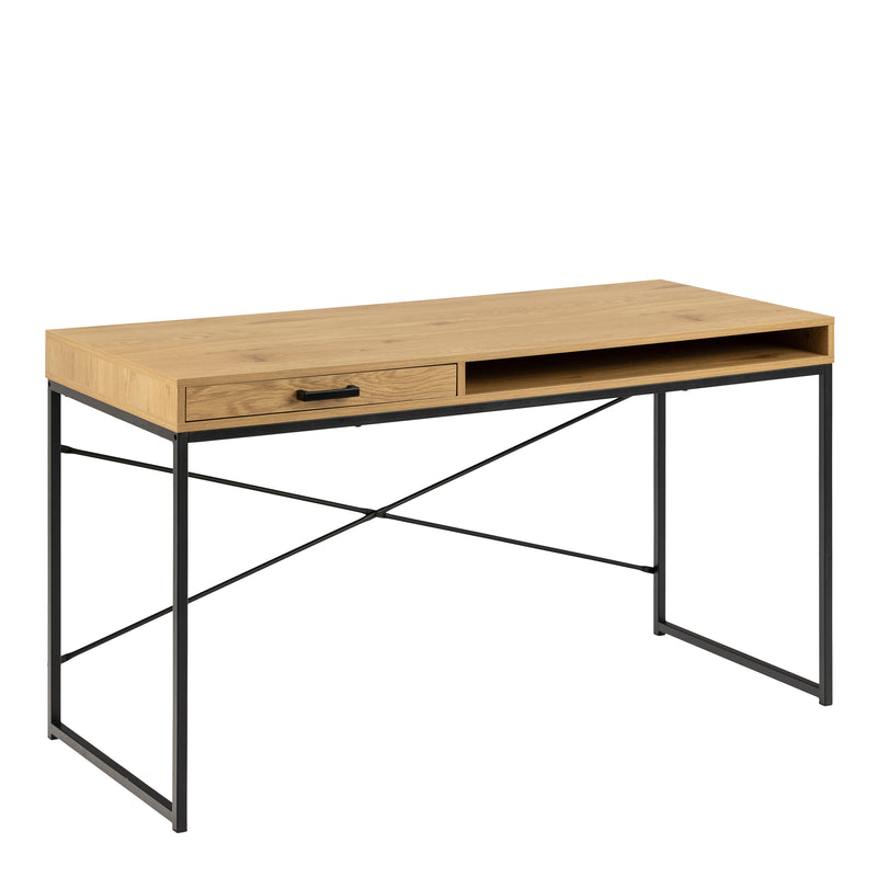 Seaford Office Desk with 1 Drawer in Black and Oak – image 1
