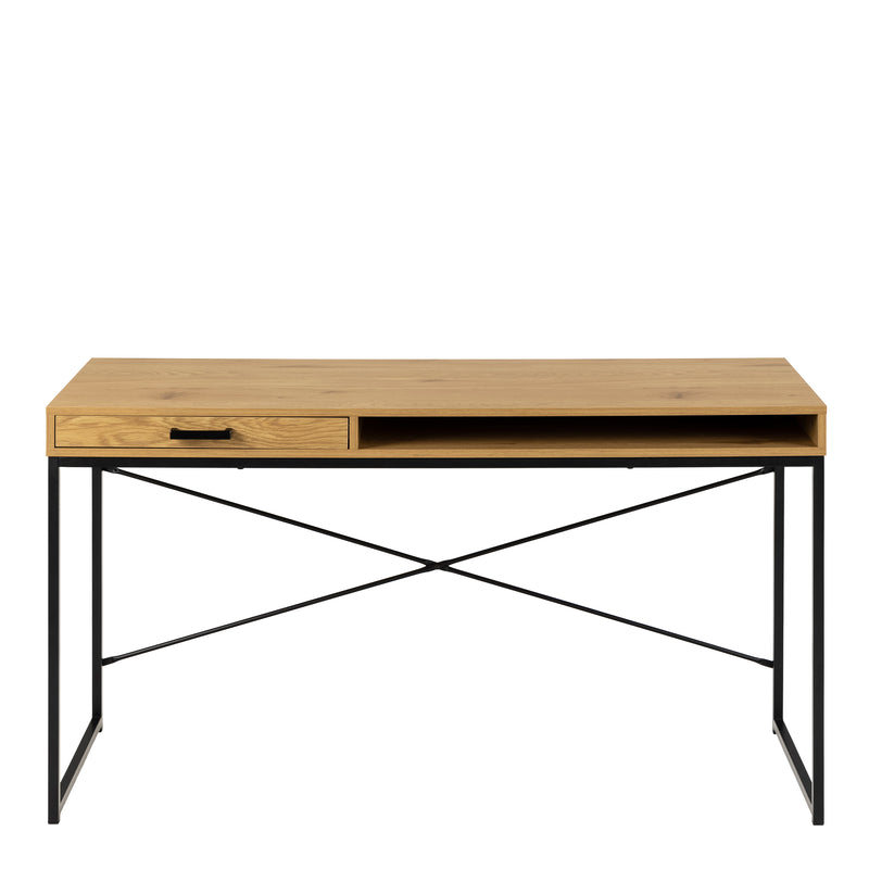 Seaford Office Desk with 1 Drawer in Black and Oak – image 2