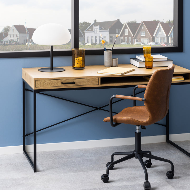 Seaford Office Desk with 1 Drawer in Black and Oak – image 5