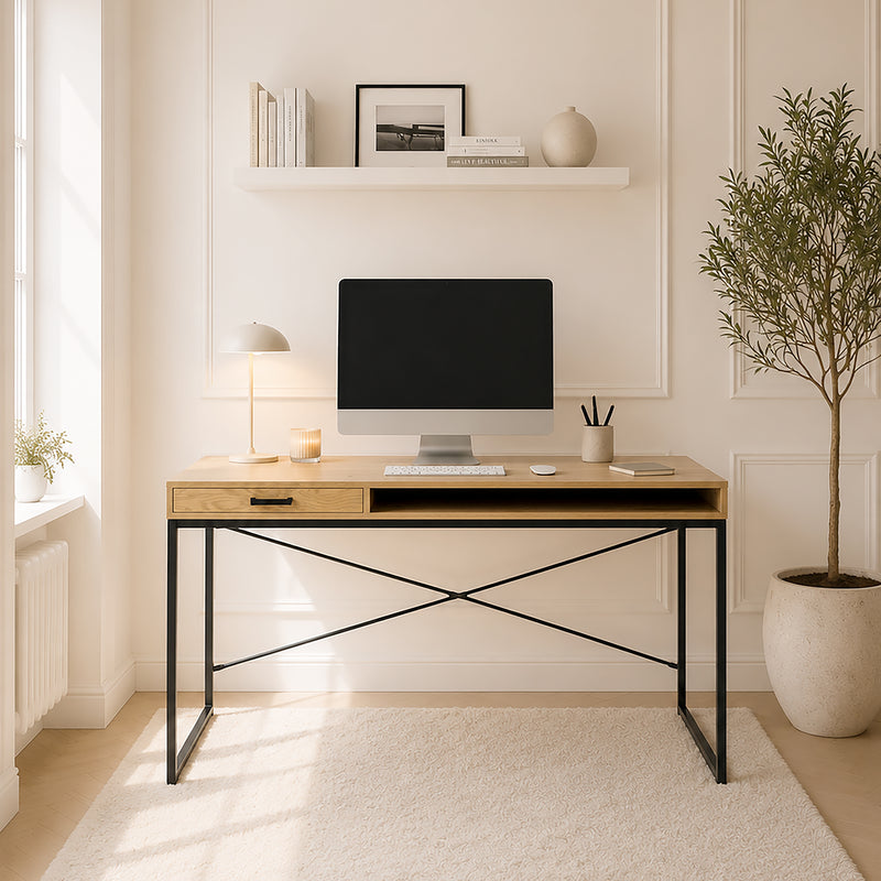 Seaford Office Desk with 1 Drawer in Black and Oak – image 6