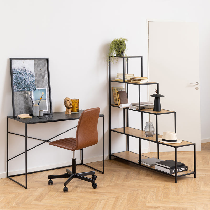 Seaford Bookcase with 4 Shelves – Black & Oak – image 4