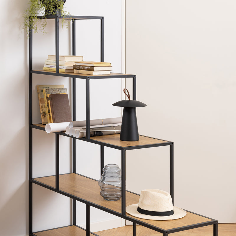 Seaford Bookcase with 4 Shelves – Black & Oak – image 6
