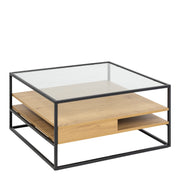 Randolf Square Coffee Table with 2 Shelves in Black and Oak – image 1