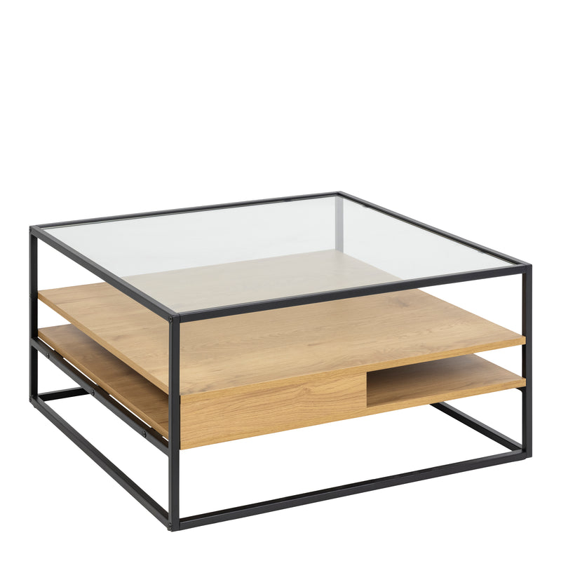 Randolf Square Coffee Table with 2 Shelves in Black and Oak – image 1