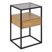 Randolf Square Bedside Table with 1 Drawer in Black and Oak – image 1