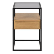 Randolf Square Bedside Table with 1 Drawer in Black and Oak – image 2